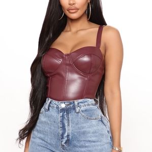 Fashion Nova Faux Leather Burgundy Bodysuit